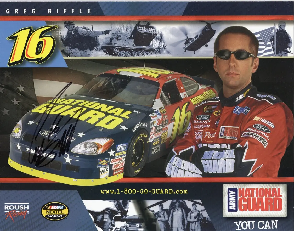 Autographed 2004 Greg Biffle #16 National Guard Racing (Nextel Cup Series) Roush Team Signed 9X11 Inch Official Hero Card Nascar Photo With Coa 1