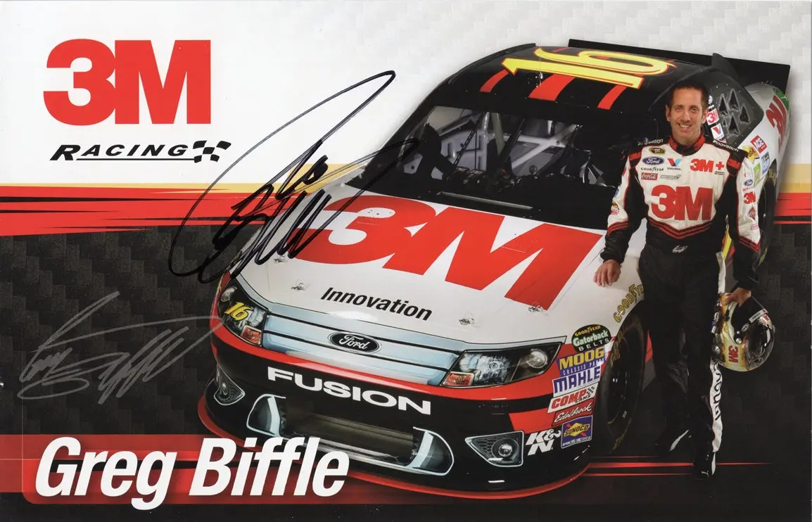 Autographed 2012 Greg Biffle #16 Roush Racing 3M Team (Official Hero Card) Black Auto Signed 5X7 Inch Picture Nascar Photo With Coa 1