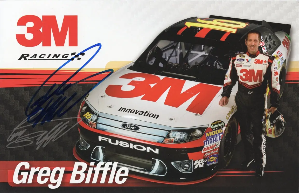 Autographed 2012 Greg Biffle #16 Roush Racing 3M Team (Official Hero Card) Blue Auto Signed 5X7 Inch Picture Nascar Photo With Coa 1