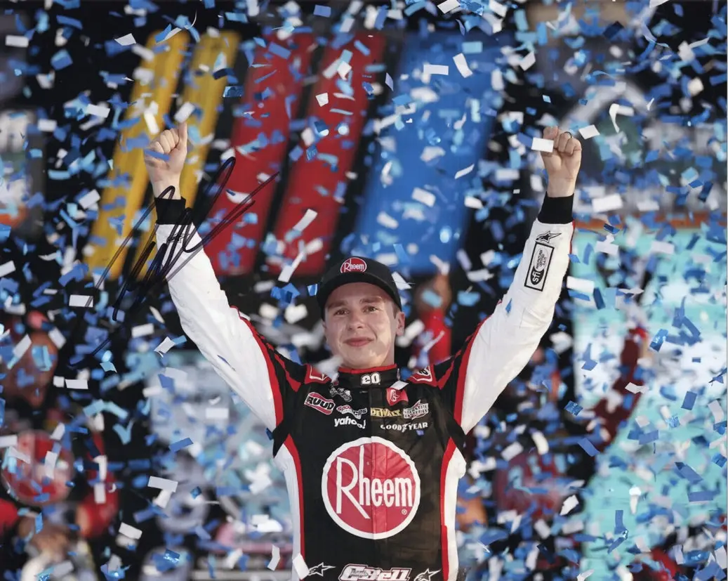 Autographed 2023 Christopher Bell #20 Rheem Racing - Homestead Playoff Win (Victory Lane) Signed 8X10 Inch Picture Nascar Glossy Photo With Coa 1