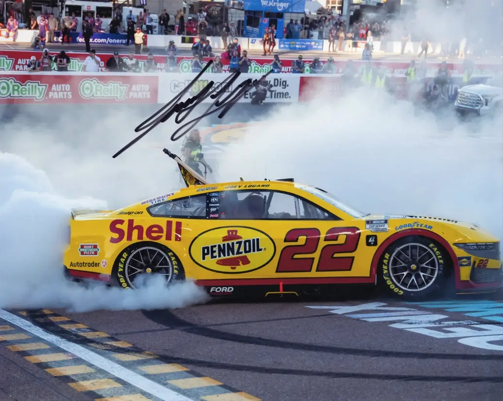Autographed 2024 Joey Logano #22 Pennzoil Racing - Nascar Champion (Victory Burnout Flag) Signed 8X10 Inch Picture Nascar Glossy Photo With Coa 1