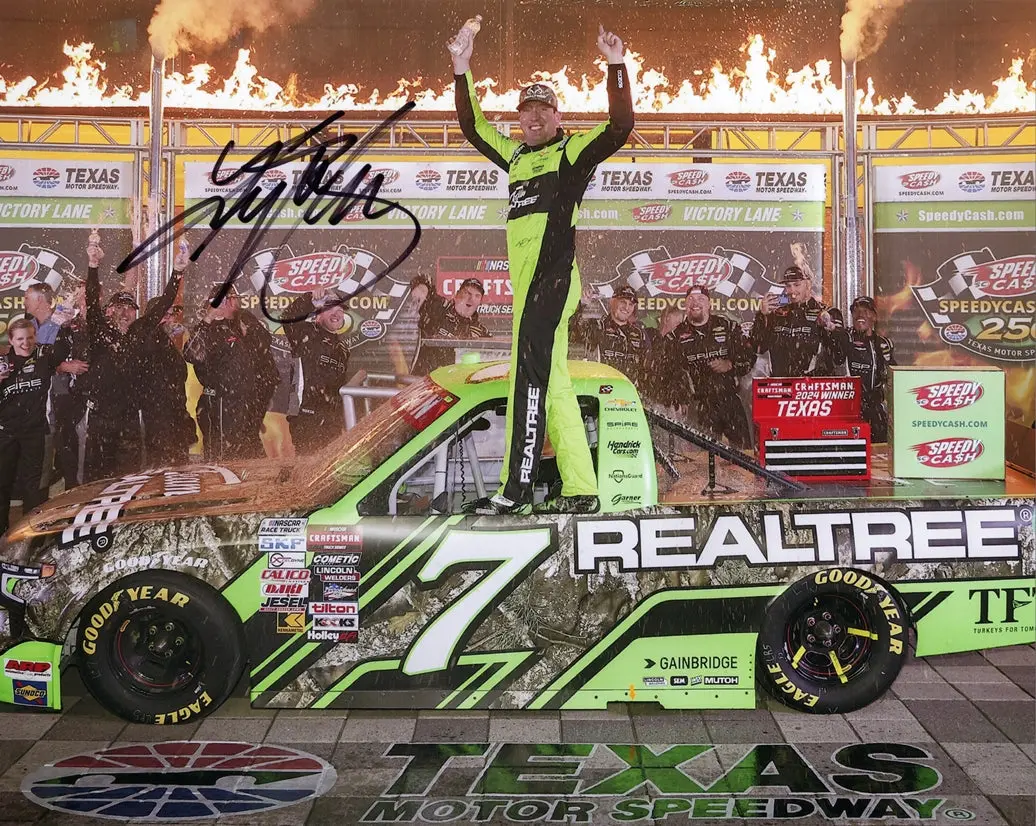 Autographed 2024 Kyle Busch #7 Realtree Racing - Texas Truck Series Win (Victory Lane Fire) Signed 8X10 Inch Picture Nascar Glossy Photo With Coa 1