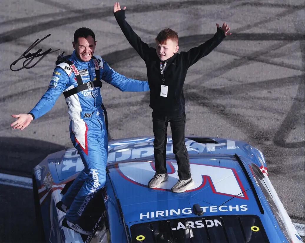 Autographed 2024 Kyle Larson #5 Hendrick Motorsports - Las Vegas Race Win (Victory Celebration With Son) Signed 8X10 Inch Picture Nascar Glossy Photo With Coa 1