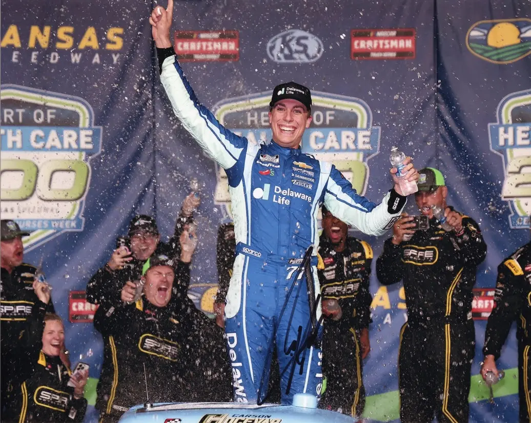 Autographed 2025 Carson Hocevar #7 Kanas Truck Win (Victory Lane) Signed 8X10 Inch Picture Nascar Glossy Photo With Coa 1