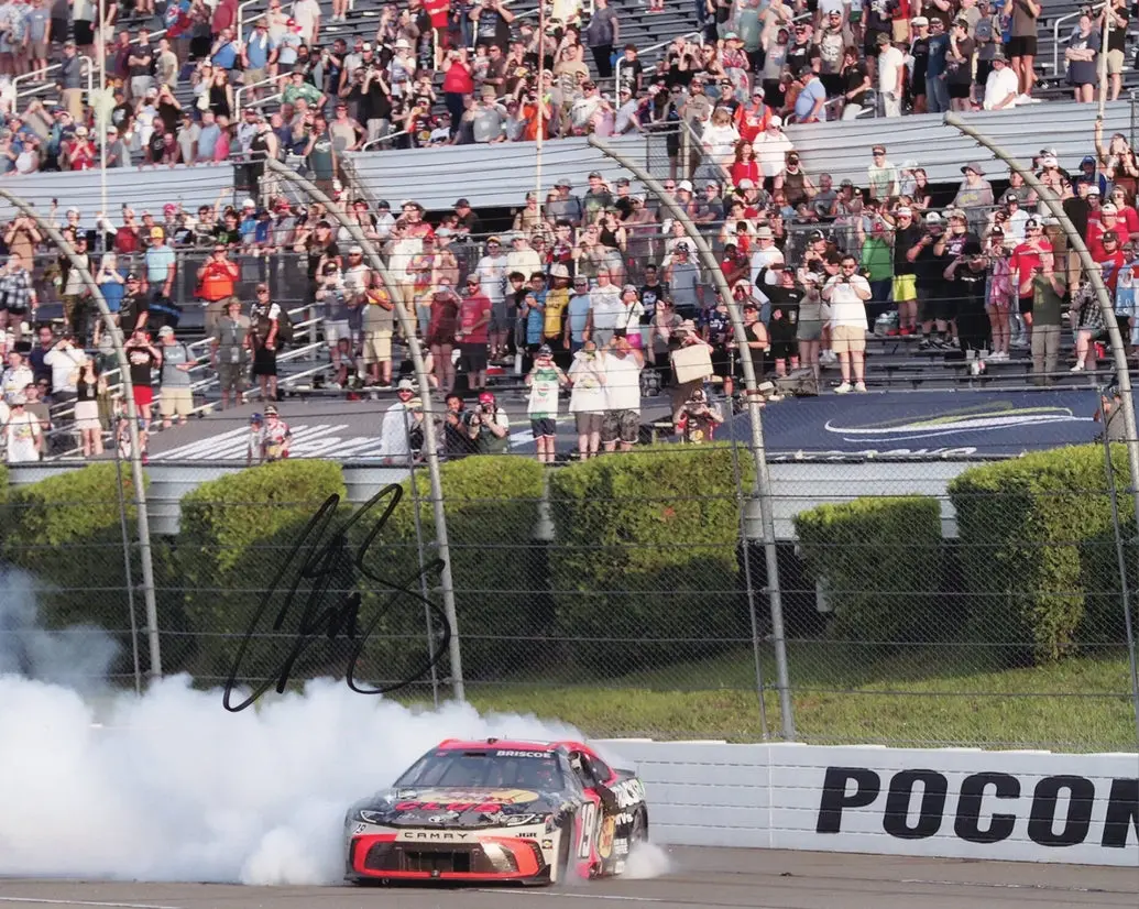 Autographed 2025 Chase Briscoe #19 Bass Pro Shops Racing - Pocono Raceway Win (Burnout) Signed 8X10 Inch Picture Nascar Glossy Photo With Coa 1