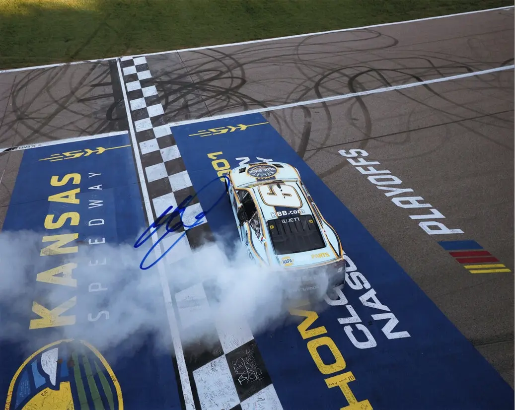 Autographed 2025 Chase Elliott #9 Kelley Blue Book - Kansas Playoff Win (Finish Line Burnout) Signed 8X10 Inch Picture Nascar Glossy Photo With Coa 1
