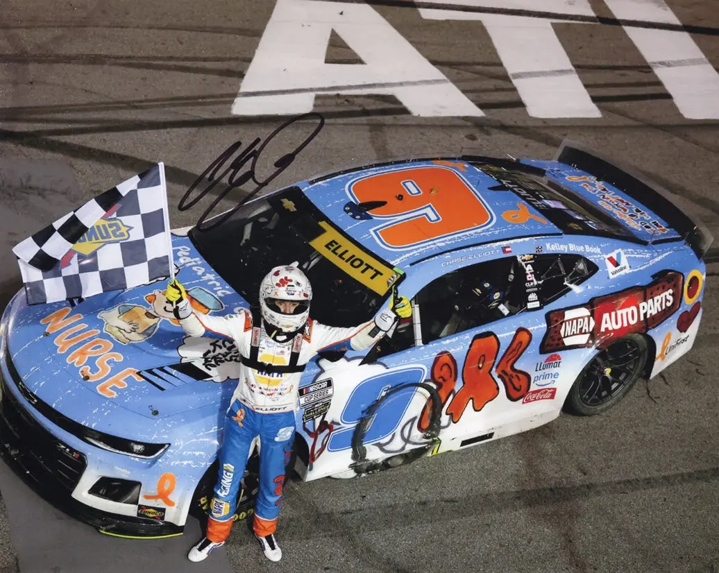 Autographed 2025 Chase Elliott #9 Napa Childrens - Atlanta Race Win (Checkered Flag) Signed 8X10 Inch Picture Nascar Glossy Photo With Coa 1