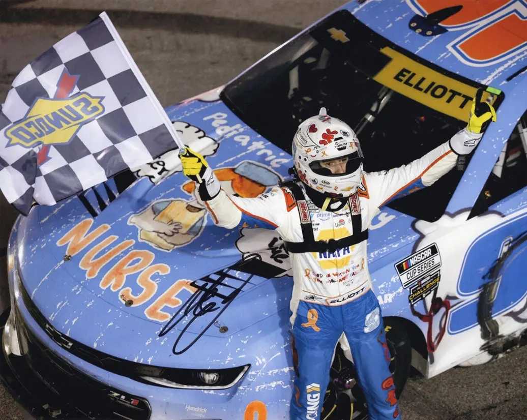 Autographed 2025 Chase Elliott #9 Napa Childrens - Atlanta Race Win (Checkered Flag) Signed 8X10 Inch Picture Nascar Glossy Photo With Coa 1
