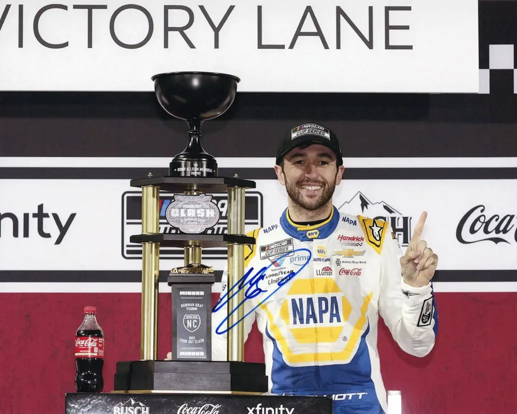 Autographed 2025 Chase Elliott #9 Napa Racing - Bowman Gray Clash Win (Victory Lane Trophy) Signed 8X10 Inch Picture Nascar Glossy Photo With Coa 1