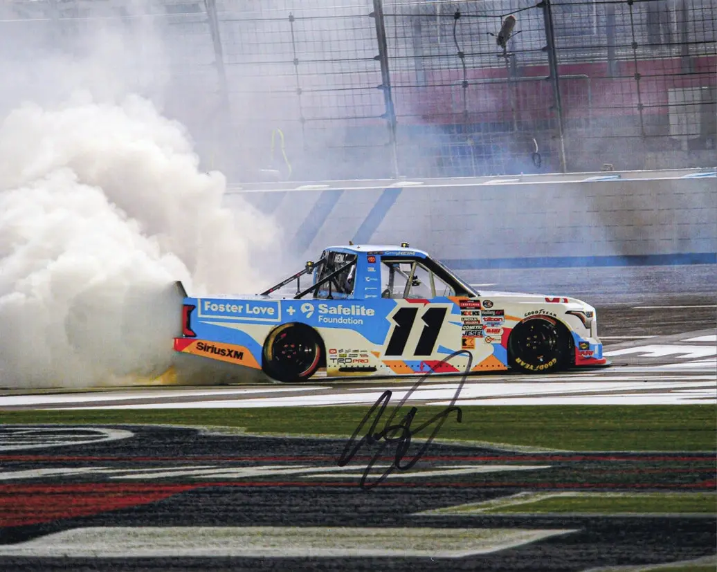 Autographed 2025 Corey Heim #11 Safelite Foundation - Charlotte Race Win (Victory Burnout) Truck Series Signed 8X10 Inch Picture Nascar Glossy Photo With Coa 1