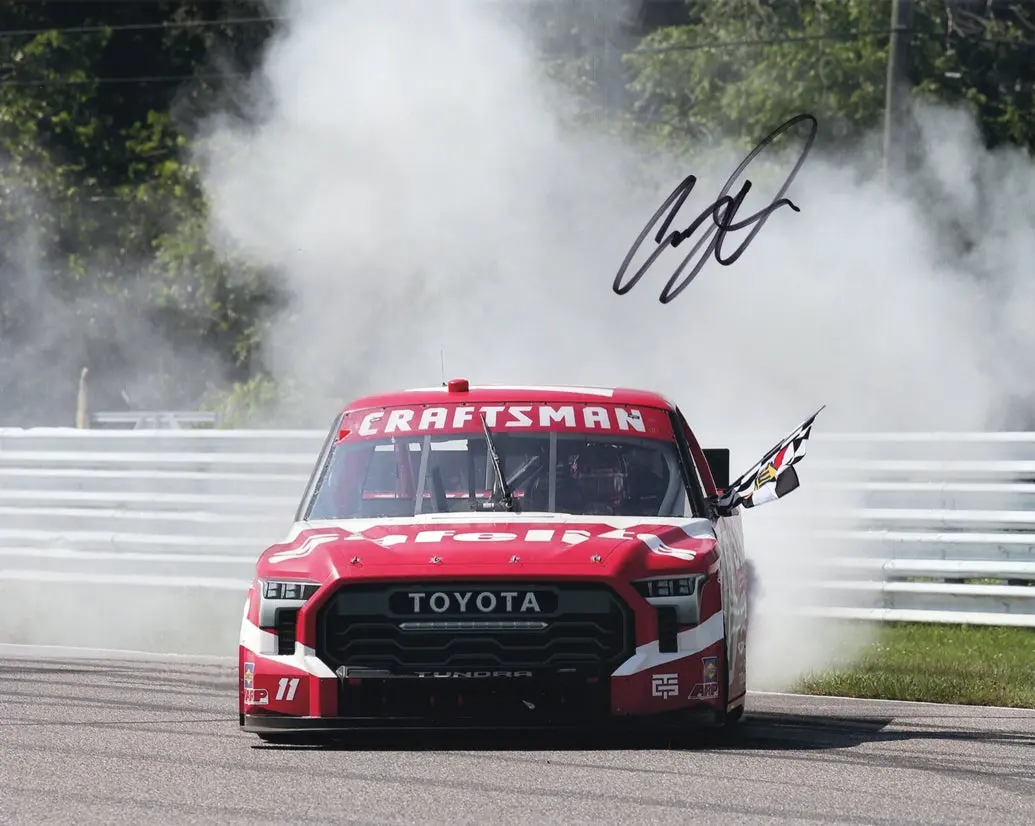 Autographed 2025 Corey Heim #11 Safelite Racing - Lime Rock Park Win (Burnout) Truck Series Signed 8X10 Inch Picture Nascar Glossy Photo With Coa 1