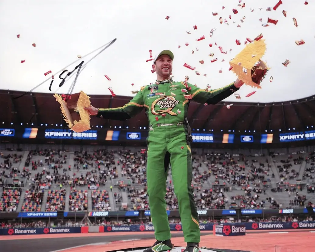 Autographed 2025 Daniel Suarez #9 Quaker State - Mexico City Race Win (Victory Pinata) Signed 8X10 Inch Picture Nascar Glossy Photo With Coa 1