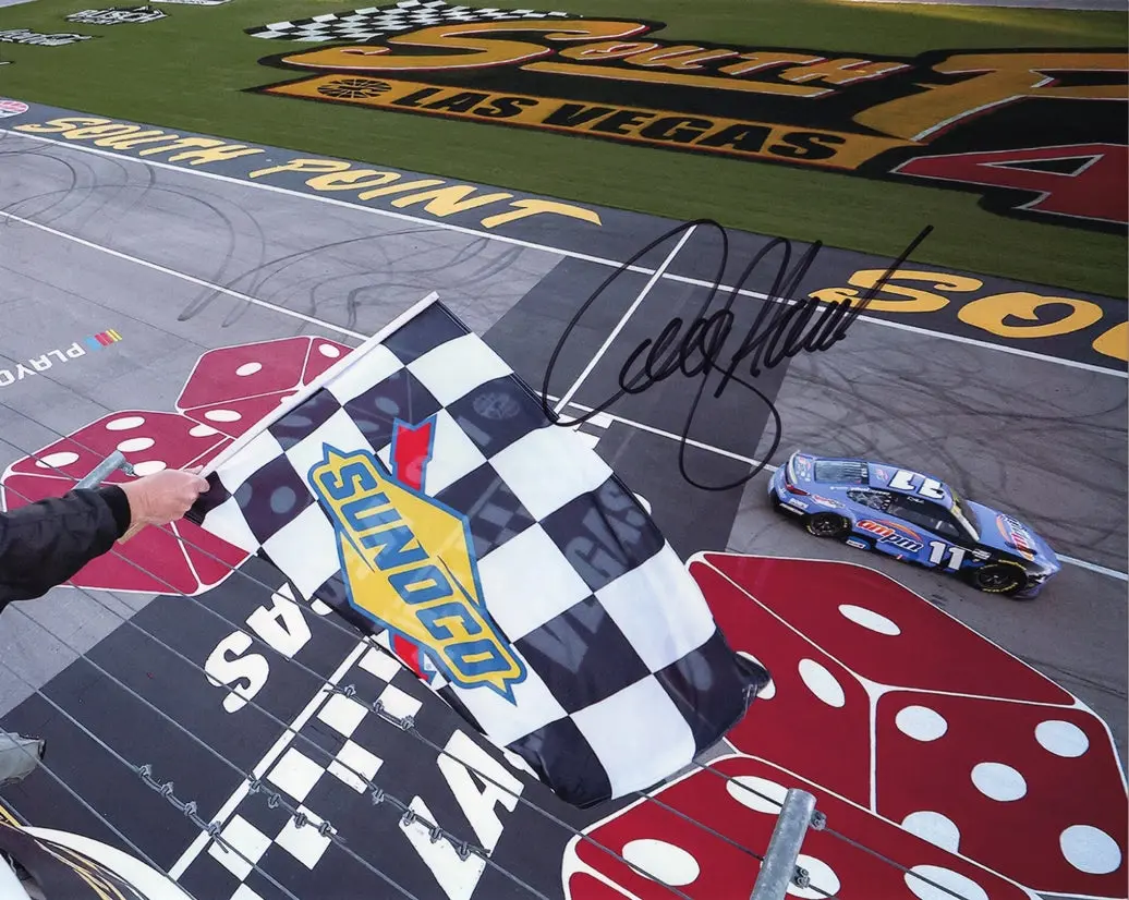 Autographed 2025 Denny Hamlin #11 Ampm Racing - Las Vegas Race Win (Checkered Flag) Signed 8X10 Inch Picture Nascar Glossy Photo With Coa 1