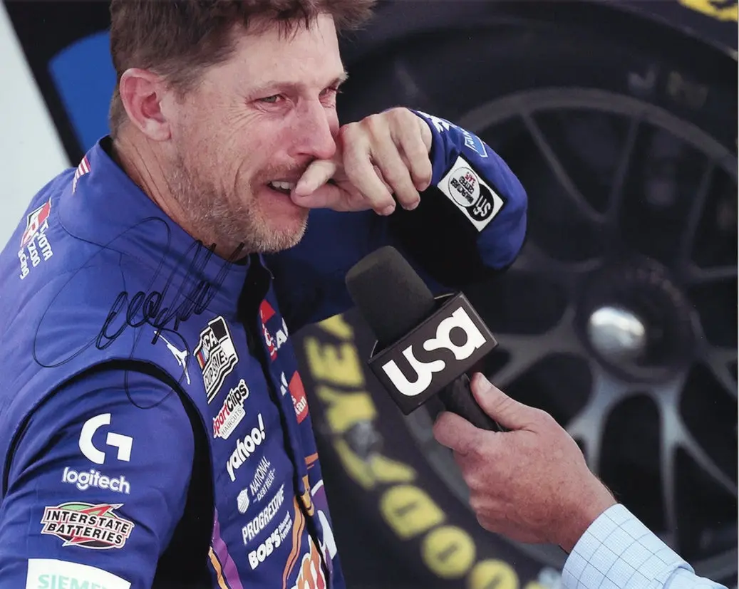 Autographed 2025 Denny Hamlin #11 Ampm Racing - Las Vegas Race Win (Post-Race Interview) Signed 8X10 Inch Picture Nascar Glossy Photo With Coa 1