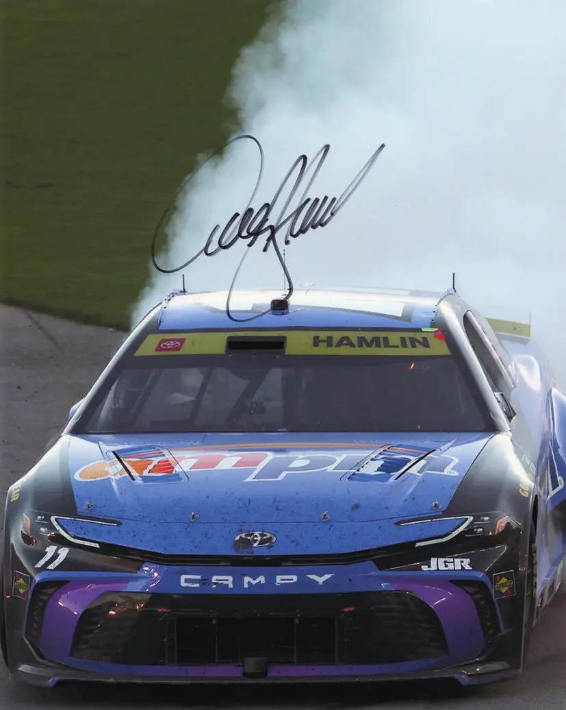 Autographed 2025 Denny Hamlin #11 Ampm Racing - Las Vegas Race Win (Victory Burnout) Signed 8X10 Inch Picture Nascar Glossy Photo With Coa 1
