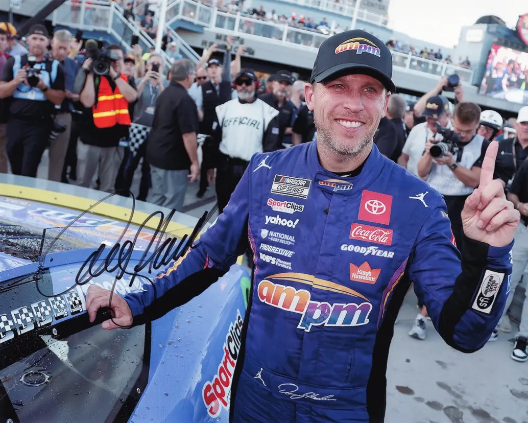 Autographed 2025 Denny Hamlin #11 Ampm Racing - Las Vegas Race Win (Victory Celebration) Signed 8X10 Inch Picture Nascar Glossy Photo With Coa 1