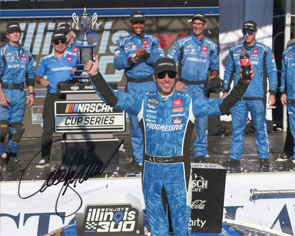 Autographed 2025 Denny Hamlin #11 Progressive Racing - Gateway Race Win (Victory Lane) Signed 8X10 Inch Picture Nascar Glossy Photo With Coa 1