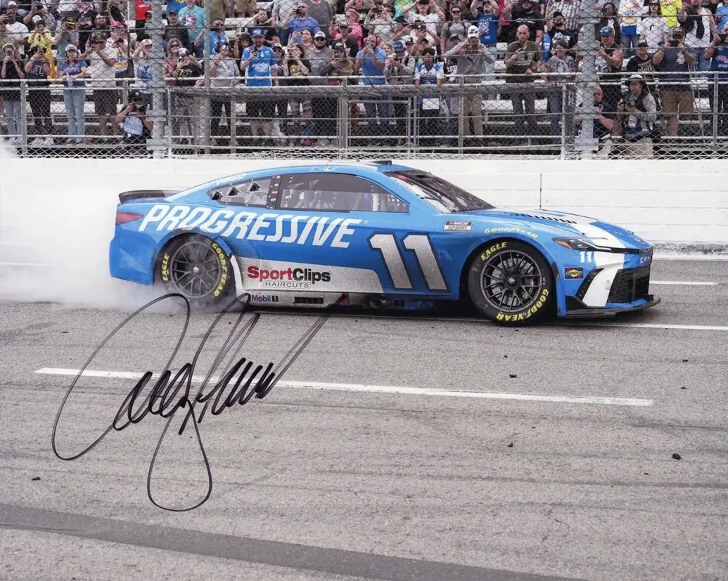 Autographed 2025 Denny Hamlin #11 Progressive Car - Martinsville Race Win (Burnout) Signed 8X10 Inch Picture Nascar Glossy Photo With Coa 1