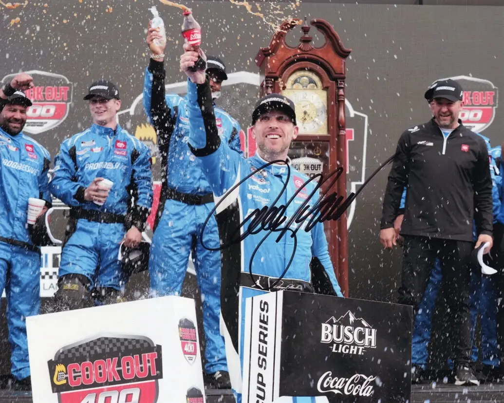 Autographed 2025 Denny Hamlin #11 Progressive Racing - Martinsville Win (Grandfather Clock) Signed 8X10 Inch Picture Nascar Glossy Photo With Coa 1