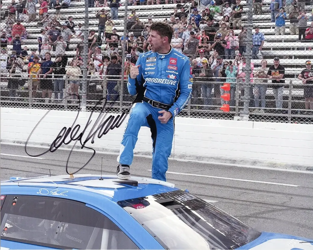 Autographed 2025 Denny Hamlin #11 Progressive Racing - Martinsville Win (Victory Celebration) Signed 8X10 Inch Picture Nascar Glossy Photo With Coa 1