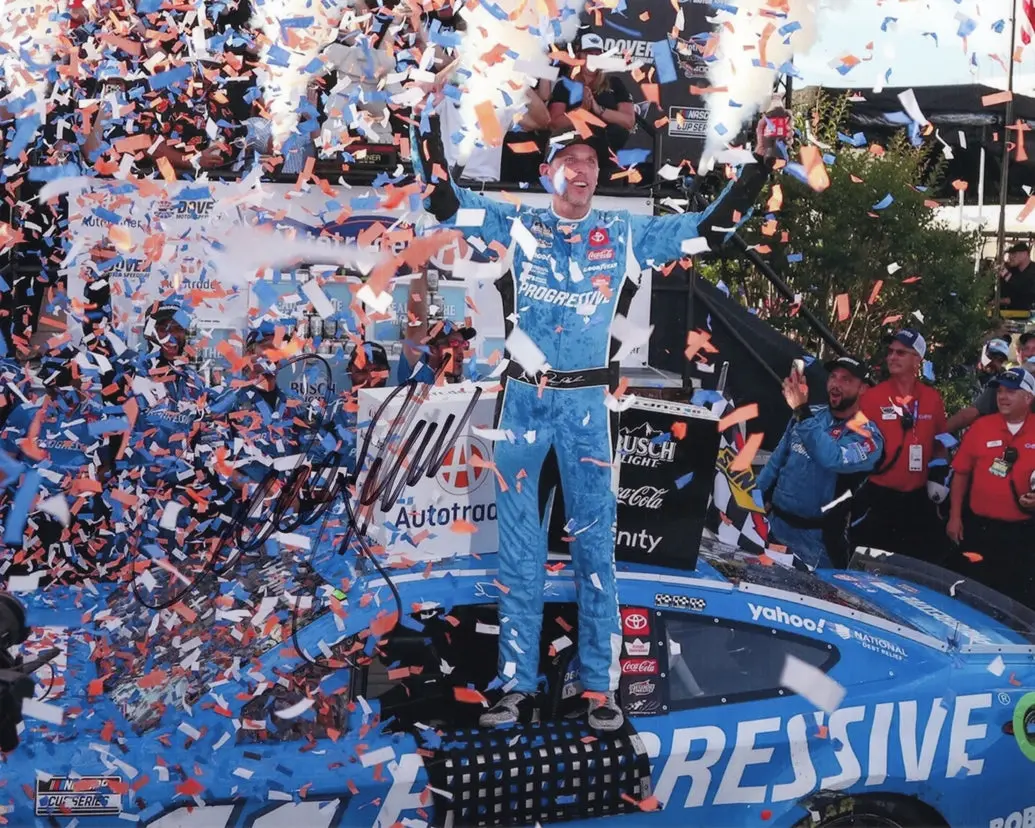 Autographed 2025 Denny Hamlin #11 Progressive Toyota - Dover Win (Victory Lane Confetti) Signed 8X10 Inch Picture Nascar Glossy Photo With Coa 1