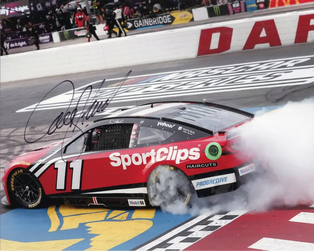 Autographed 2025 Denny Hamlin #11 Sport Clips Racing - Darlington Race Win (Burnout) Signed 8X10 Inch Picture Nascar Glossy Photo With Coa 1
