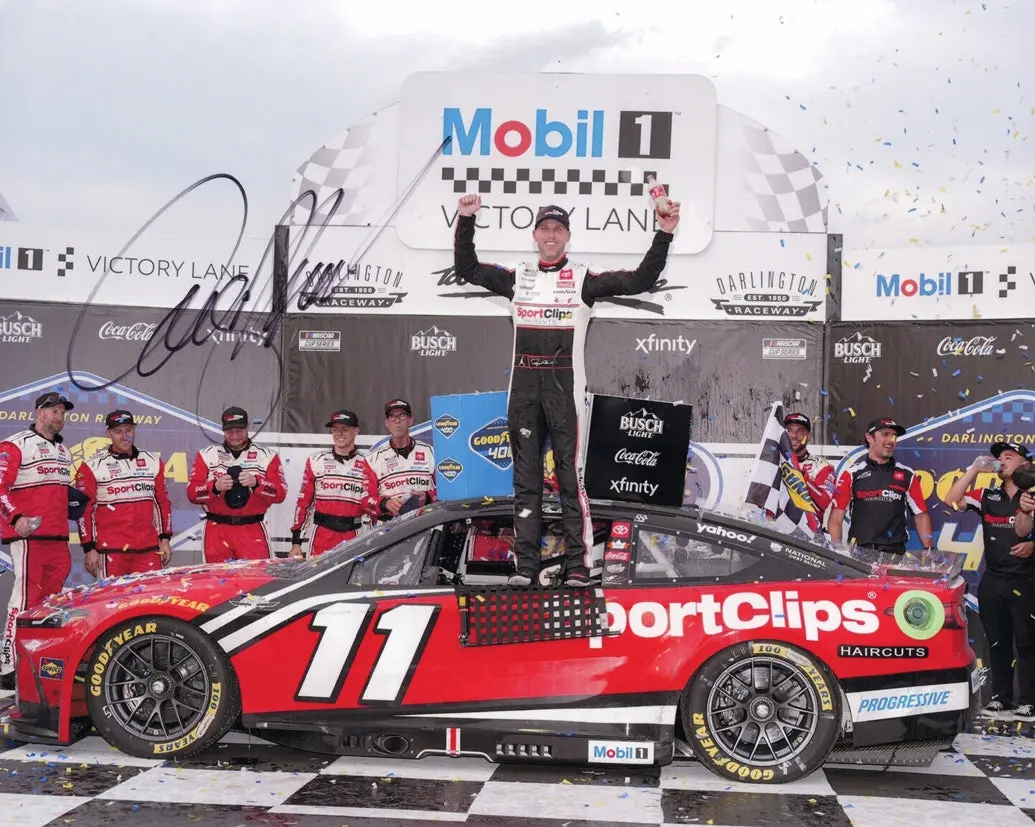 Autographed 2025 Denny Hamlin #11 Sport Clips Racing - Darlington Win (Victory Lane) Signed 8X10 Inch Picture Nascar Glossy Photo With Coa 1