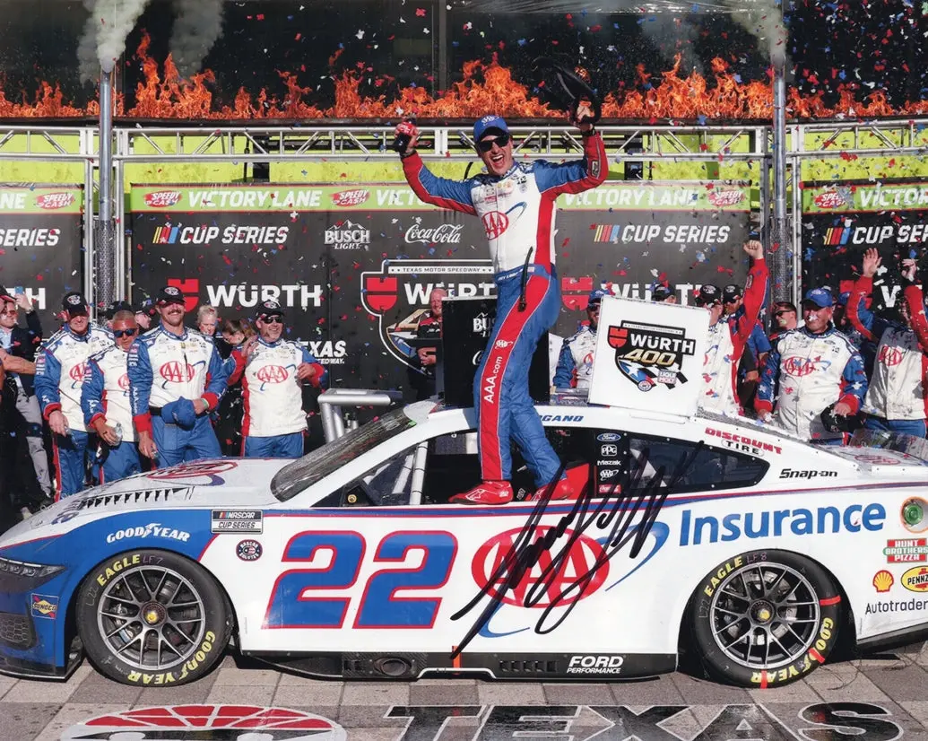Autographed 2025 Joey Logano #22 Aaa Racing - Texas Race Win (Victory Lane Fire) Signed 8X10 Inch Picture Nascar Glossy Photo With Coa 1