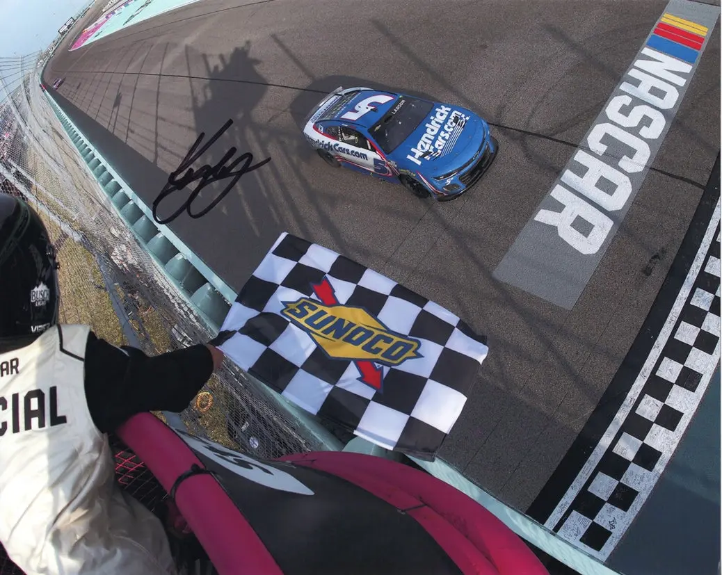 Autographed 2025 Kyle Larson #5 Hendrick Racing - Homestead-Miami Win (Checkered Flag) Signed 8X10 Inch Picture Nascar Glossy Photo With Coa 1