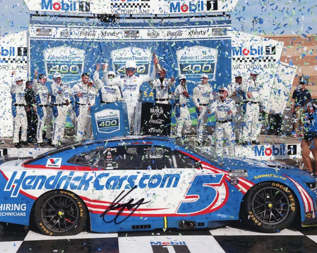 Autographed 2025 Kyle Larson #5 Hendrick Racing - Kansas Race Win (Victory Lane Confetti) Signed 8X10 Inch Picture Nascar Glossy Photo With Coa 1