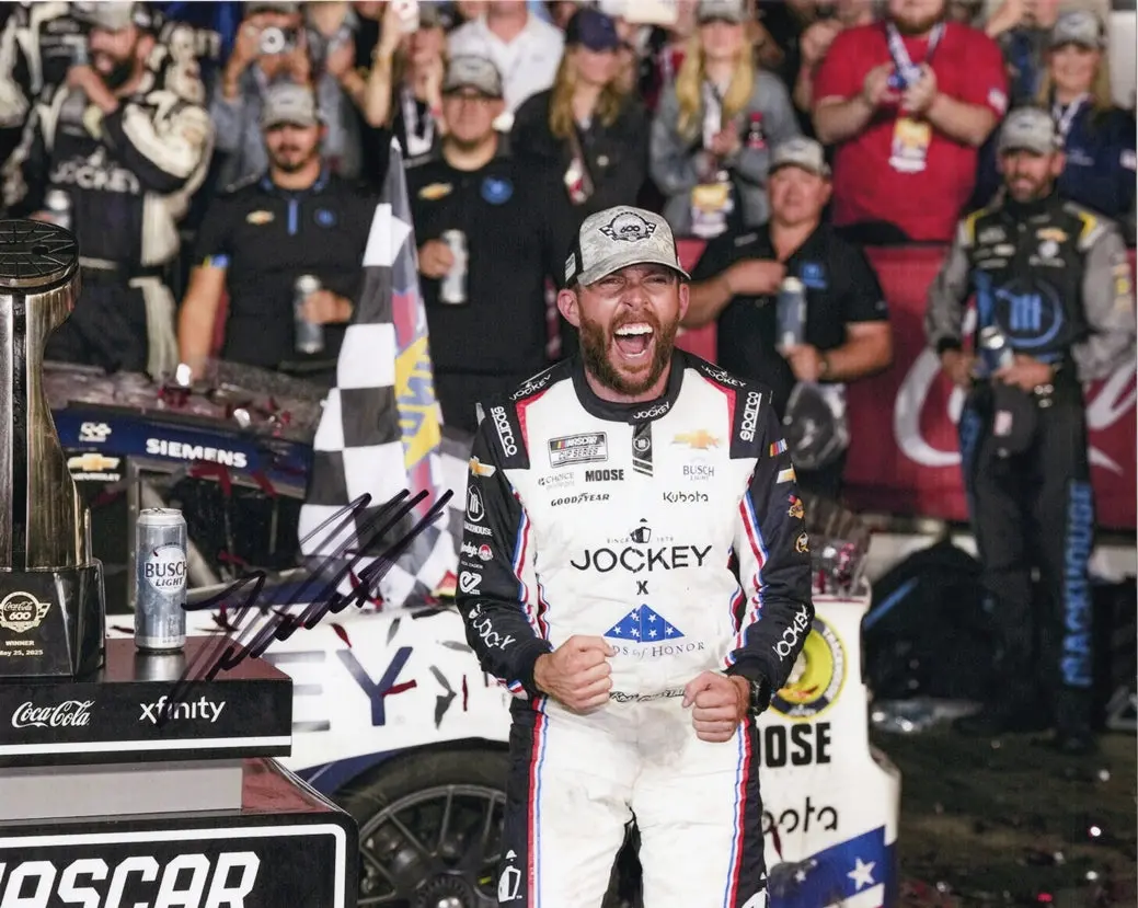 Autographed 2025 Ross Chastain #1 Jockey - Coca-Cola 600 Race Win (Victory Lane Trophy) Signed 8X10 Inch Picture Nascar Glossy Photo With Coa 1