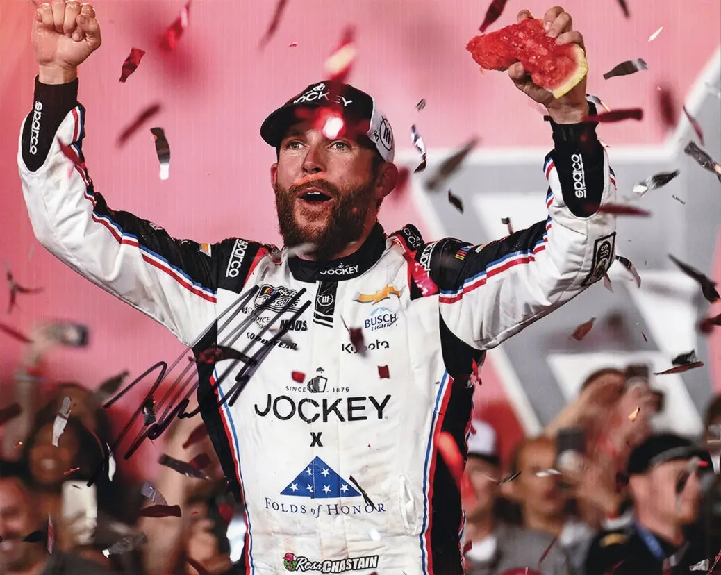 Autographed 2025 Ross Chastain #1 Jockey - Coca-Cola 600 Race Win (Watermelon) Signed 8X10 Inch Picture Nascar Glossy Photo With Coa 1