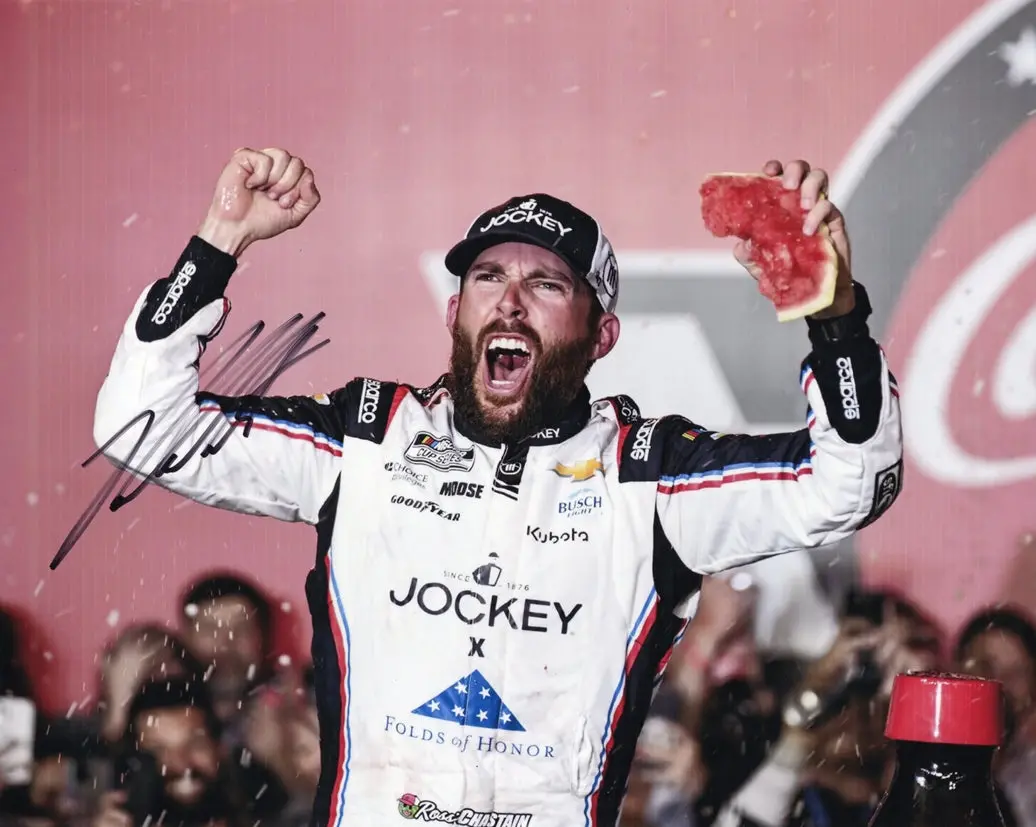 Autographed 2025 Ross Chastain #1 Jockey - Coke 600 Race Win (Watermelon Victory Lane) Signed 8X10 Inch Picture Nascar Glossy Photo With Coa 1