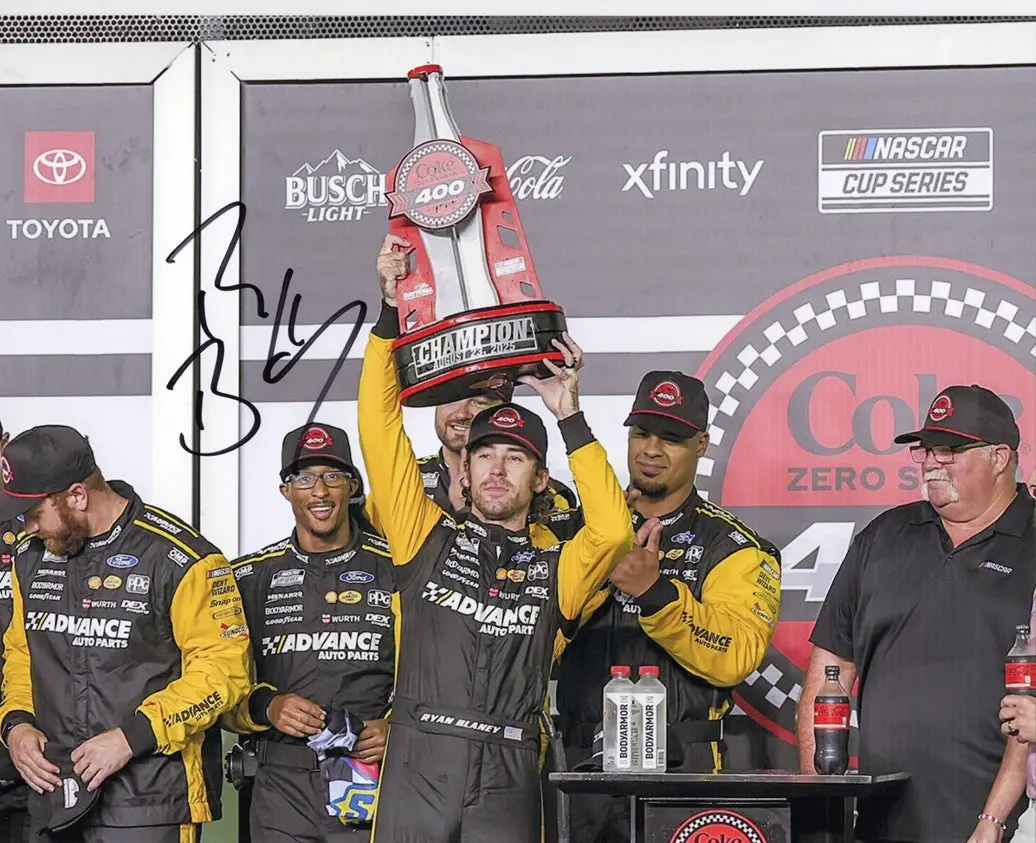 Autographed 2025 Ryan Blaney #12 Advance Auto - Daytona Night Race Win (Trophy) Signed 8X10 Inch Picture Nascar Glossy Photo With Coa 1