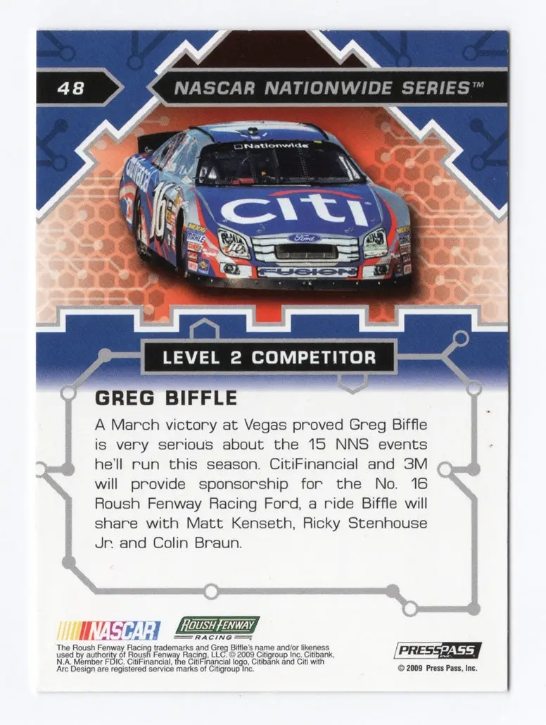 Autographed Greg Biffle 2009 Press Pass Stealth Racing (Citi Financial Car) Nationwide Series Signed Nascar Collectible Trading Card With Coa 2