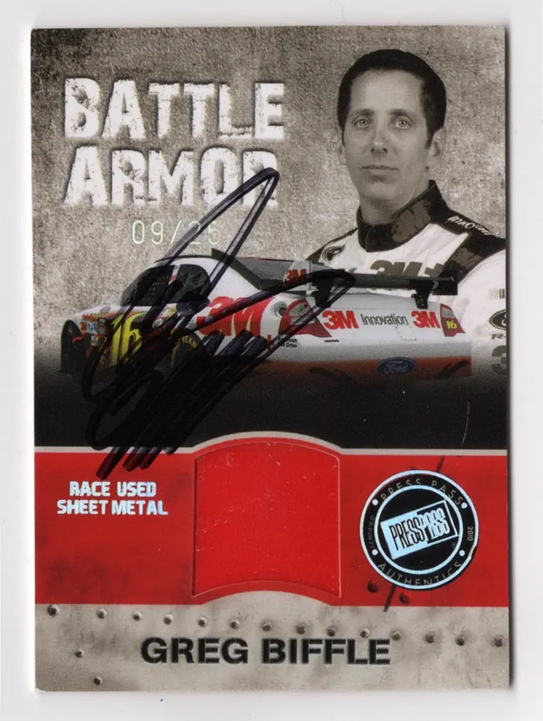 Autographed Greg Biffle 2010 Press Pass Stealth Racing Battle Armor #09/25 (Race Used Sheet Metal) Signed Nascar Collectible Trading Card With Coa (Only 25 Produced) 1