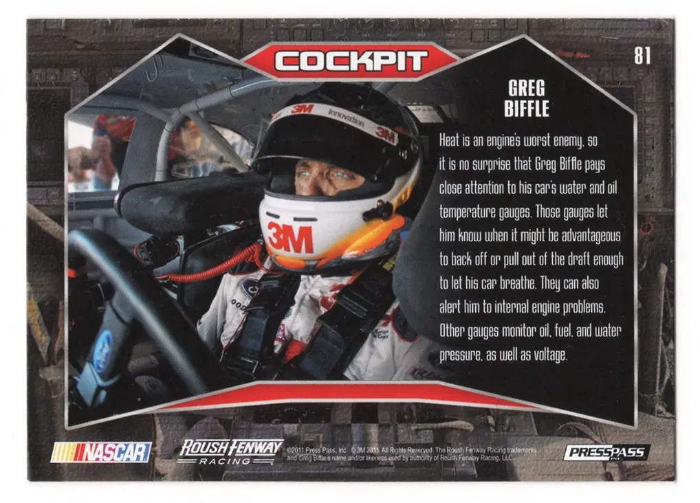 Autographed Greg Biffle 2011 Press Pass Stealth Racing Cockpit Signed Nascar Collectible Trading Card With Coa 2