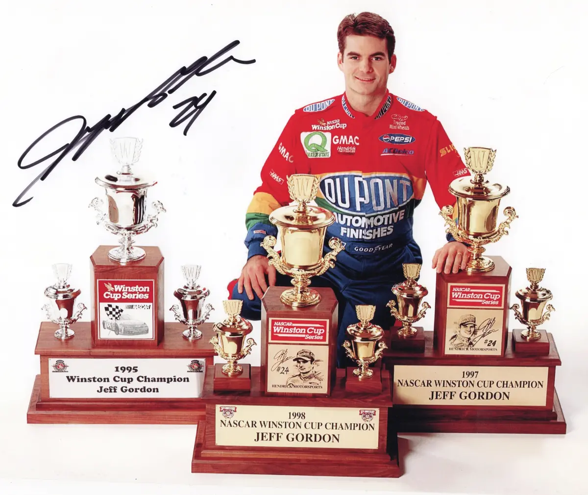 Autographed Jeff Gordon #24 Dupont Racing - 3X Winston Cup Series Champion (Media Day Trophies) Signed 8X10 Inch Picture Nascar Glossy Photo With Coa 1