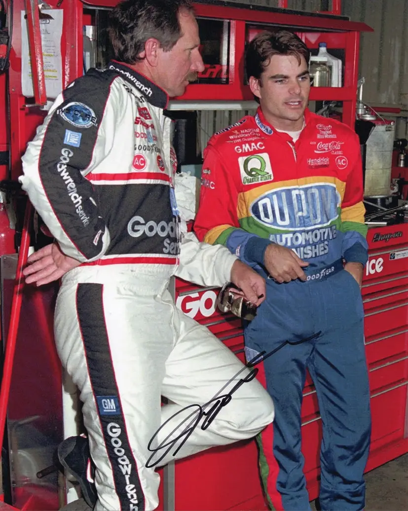 Autographed Jeff Gordon #24 Dupont Racing - Garage Area With Dale Earnhardt (Vintage) Signed 8X10 Inch Picture Nascar Glossy Photo With Coa 1