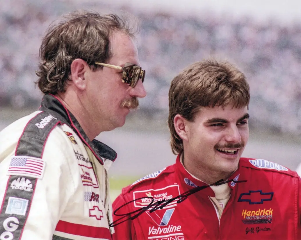 Autographed Jeff Gordon #24 Dupont Racing - Pit Road With Dale Earnhardt (Rookie Season) Signed 8X10 Inch Picture Nascar Glossy Photo With Coa 1