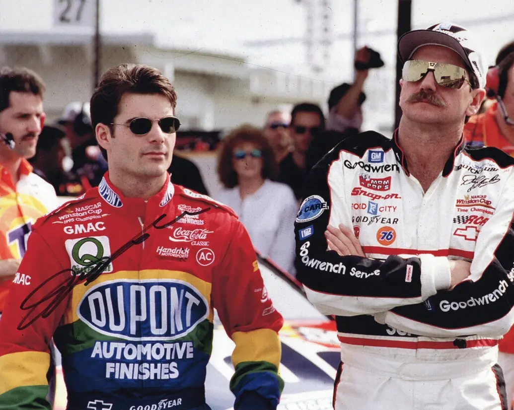 Autographed Jeff Gordon #24 Dupont Racing - Pit Road With Dale Earnhardt (Vintage) Signed 8X10 Inch Picture Nascar Glossy Photo With Coa 1