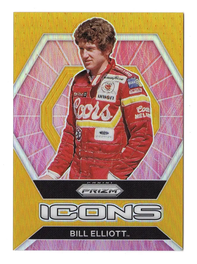 Bill Elliott 2022 Panini Prizm Racing Icons Gold Prizm Rare Gold Parallel Nascar Collectible Short Print Insert Card #04/10 (Only 10 Made) 1