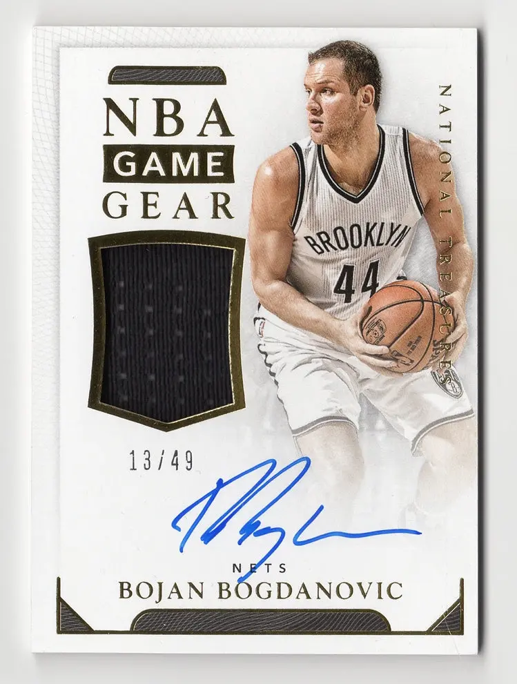 Bojan Bogdanovic 2015-16 National Treasures Basketball Nba Game Gear Autograph (Game-Worn Memorabilia) Relic Collectible Insert Trading Card #13/49 (Only 49 Made) 1