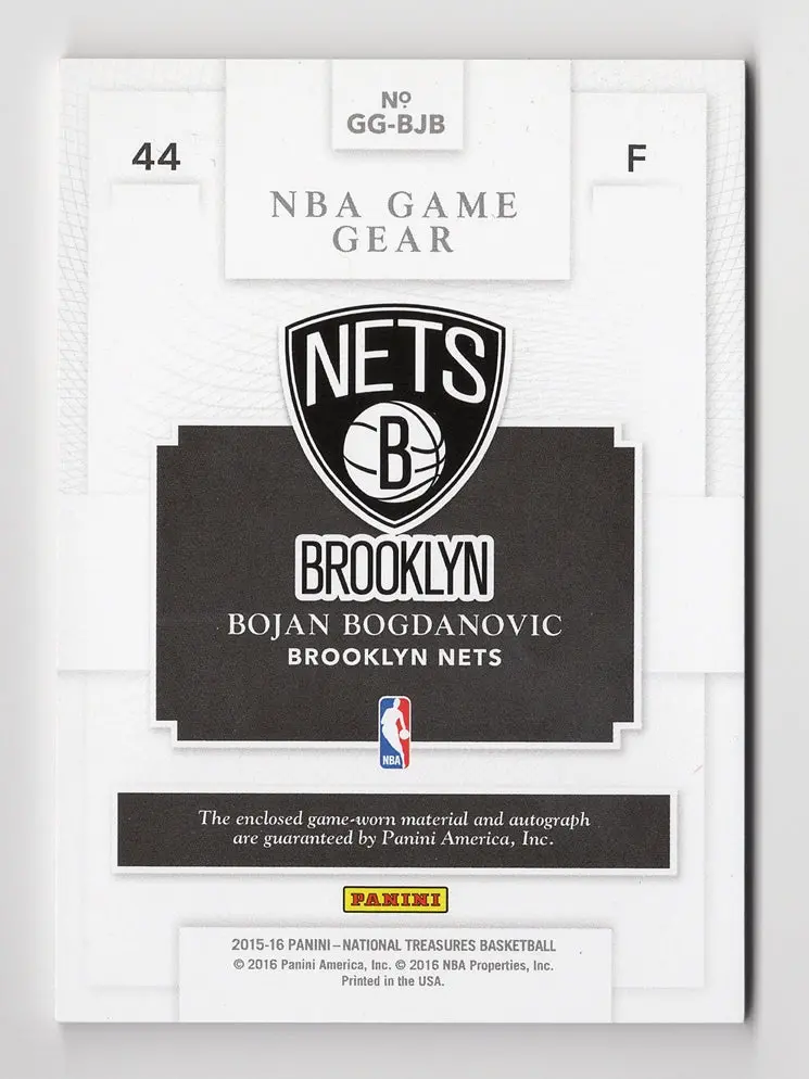 Bojan Bogdanovic 2015-16 National Treasures Basketball Nba Game Gear Autograph (Game-Worn Memorabilia) Relic Collectible Insert Trading Card #13/49 (Only 49 Made) 2