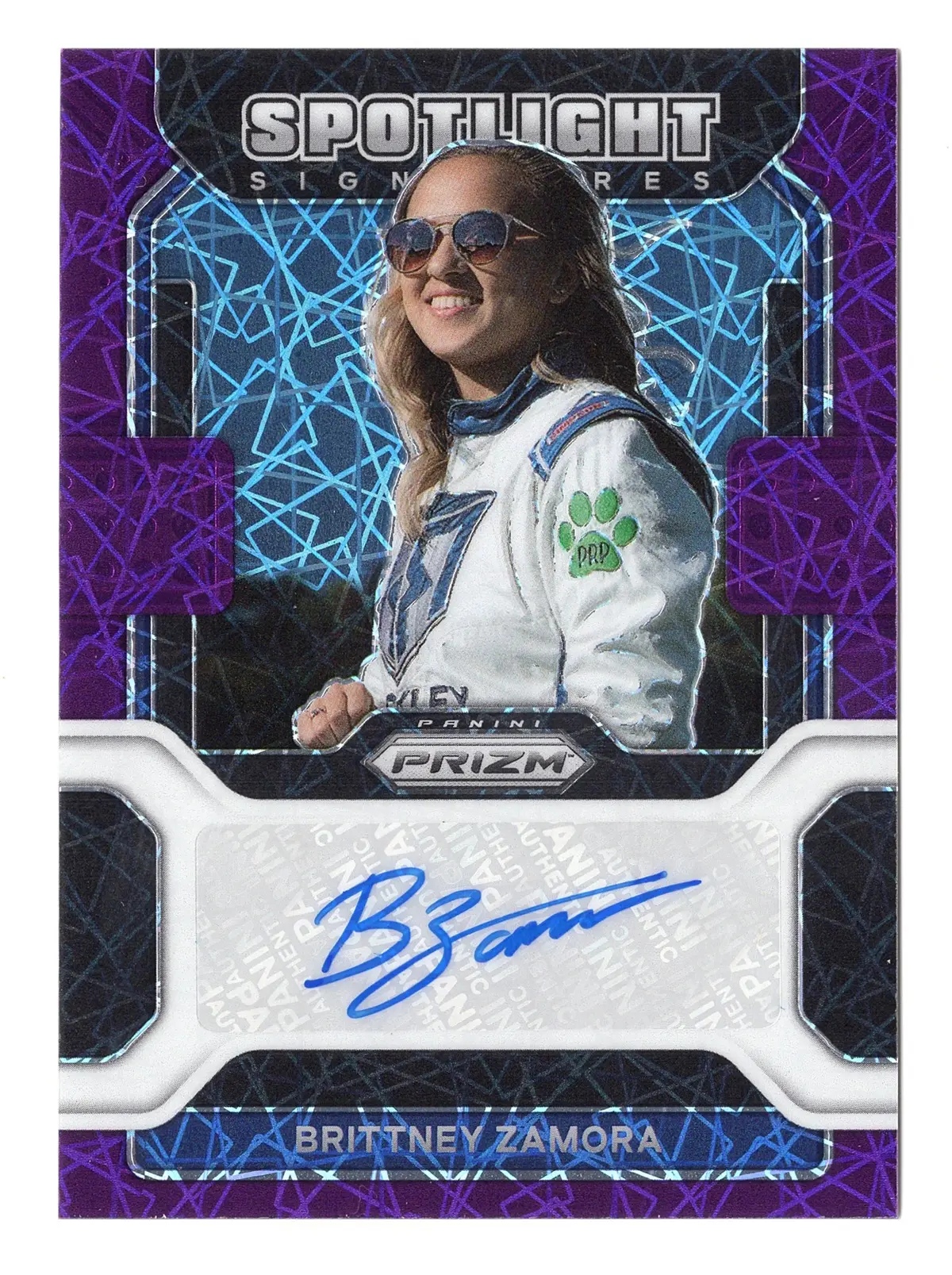 Brittney Zamora 2022 Panini Prizm Racing Purple Velocity Autograph (Spotlight Signatures) Signed Nascar Collectible Insert Trading Card #48/75 1