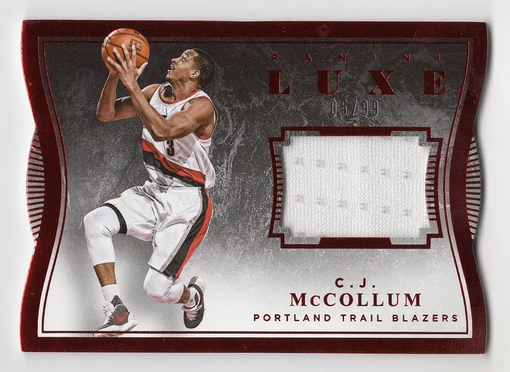 C.J. Mccollum 2015-16 Panini Luxe Basketball (Game-Worn Jersey) Luxe Memorabilia Relic Collectible Insert Trading Card #05/99 (Only 99 Made) 1