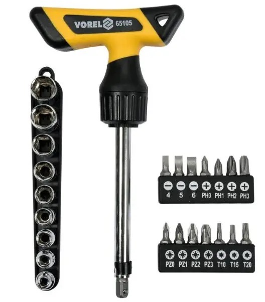 Juego De Puntas Destornillador + Socket Y Ratchet 25 Piezas | Vorel 1