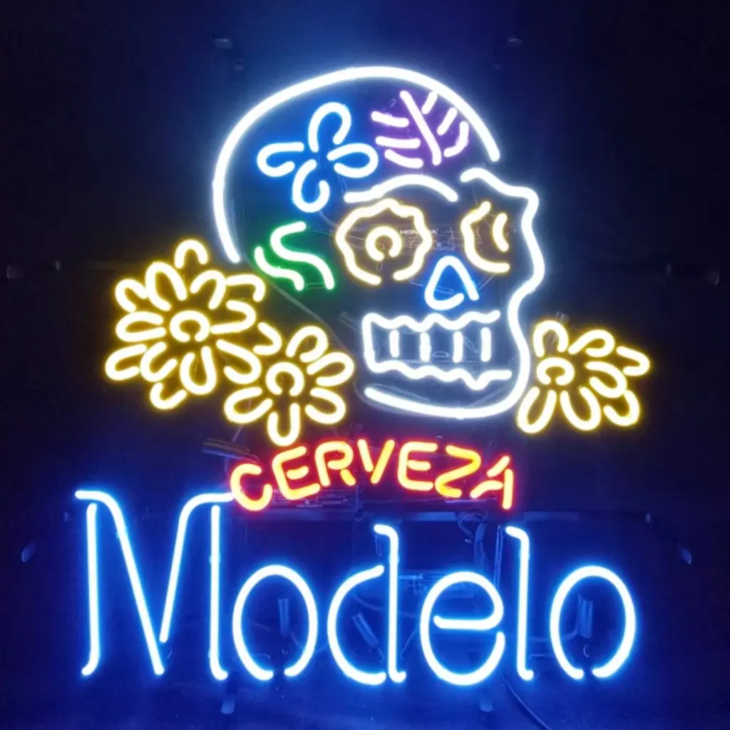 Cerveza Modelo Beer Skull Bone Neon Signs 1