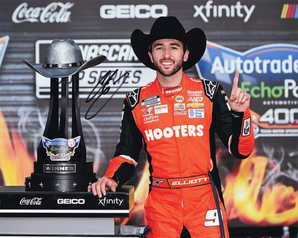 Autographed 2024 Chase Elliott #9 Hooters Racing - Texas Win (Victory Lane Cowboy Hat) Signed 8X10 Inch Nascar Glossy Photo With Coa 1