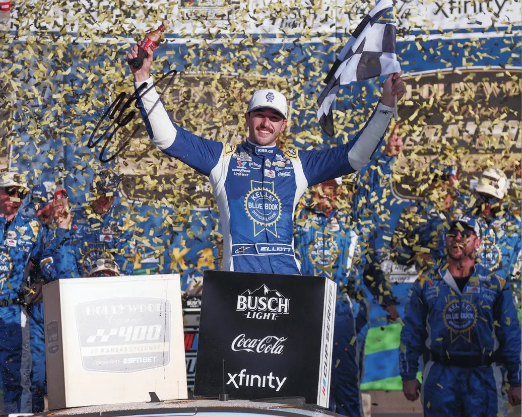 Autographed 2025 Chase Elliott #9 Kelley Blue Book - Kansas Playoff Win (Victory Lane Confetti) Signed 8X10 Inch Picture Nascar Glossy Photo With Coa 1